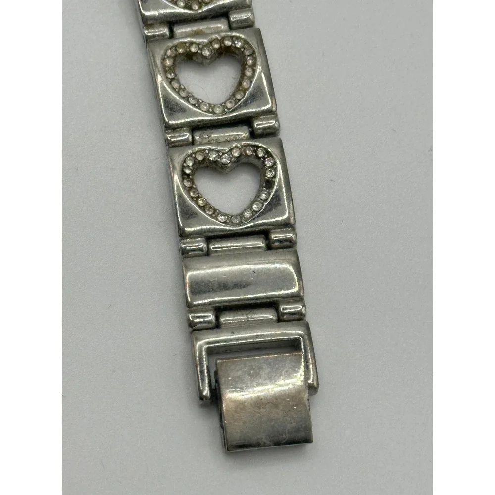 Geneva Silver Tone Heart Shaped Watch‎ Rhinestone Mother of Pearl Dial Quartz